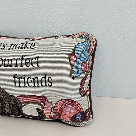 Vintage Cat Tapestry Pillow Cats Make Purrfect Friends Small Tabby Ribbon 11X7 - Picture 2 of 13